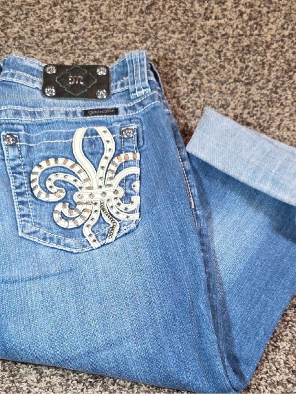 Miss Me Studded Fleur-de-Lis Light Blue Women's Jeans